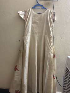 Long Frock Beige Color Festive Wear