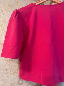 Pink Puff Sleeve Wrap Top, Bust-32