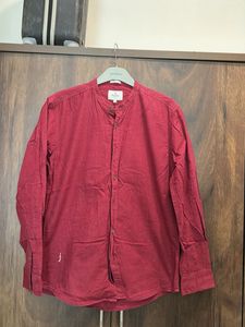Maroon Band Collar Casual Shirt