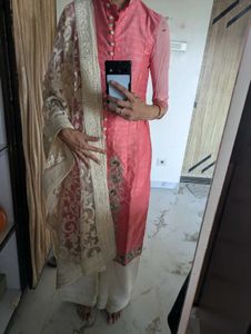 Salmon Embroidered Kurti Set