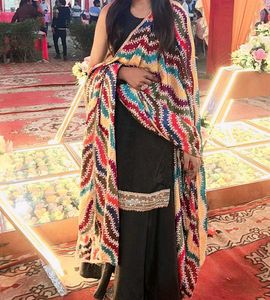 Black Multi Chunni Suit 🖤🩵🤎💜💚🩷❤️