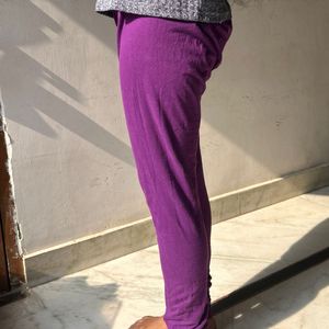 Purple Cotton Leggings - Casual Style