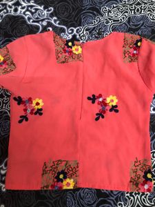 Pink Embroidered Belled Sleeves Top