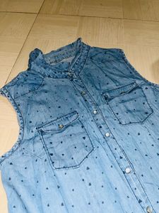 Denim Sleeveless Button-Down
