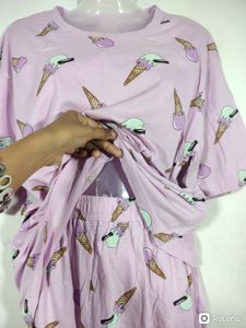 Zudio Purple Printed Top With Short Co-ord (Women)