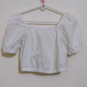 H&amp;M Puff Sleeves White Square neck Top