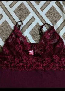 Maroon Lace Babydoll Nighty