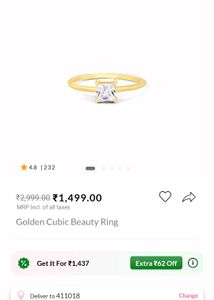 Giva Silver 925 Golden Cubic Beauty Ring