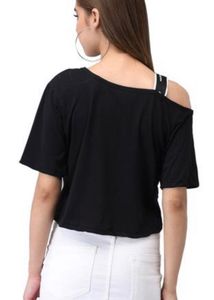 ONE SHOULDER BLACK PRINTED TOP