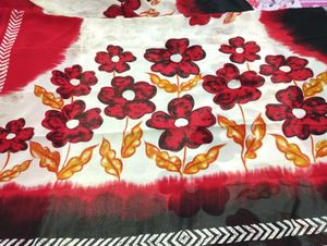 Red Floral Printed Georgette Saree