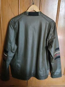 Fine Grain Leather Olive Green Racer Jacket