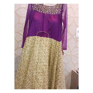 Purple And Golden Clr Long Frock Dress For (Girl