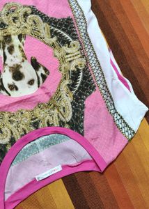 Zishen Women Pink Dog Printed Embellished Top