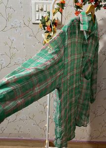Green Plaid Sheer Button-Up