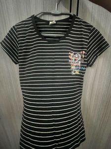 Black Striped T-Shirt with Graphic Print