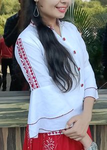 White Top And Red Side Cut Long Skirt (Ethnic Wear