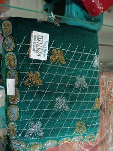 Elegant Green Embroidered Saree with Blouse