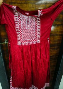 Maroon Embroidered Kurta