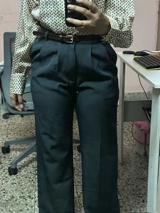 Grey Pleated Straight Fit Trousers