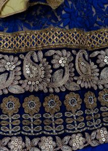 Blue &amp; Gold Embroidered Fabric