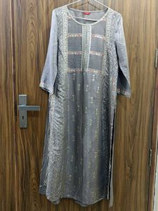 W Grey Embroidered Kurti Tunic
