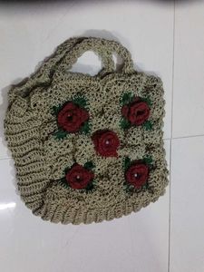 Crochet Floral Tote Bag,