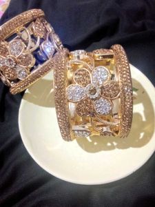 Gold Flower Cuff 2 Bracelet With Crystals