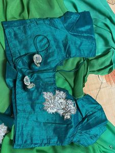Pure Crape Green Embroidered Saree