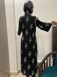 Black linen printed kurta