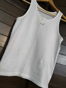 Women White Printed Cotton Casual Tank Top