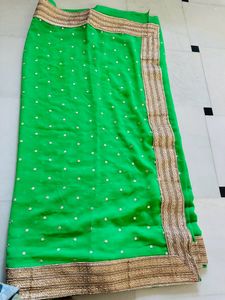 Green Saree With Golden Heavy Border