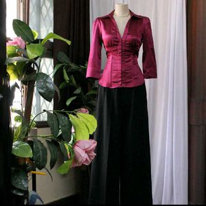 Burgundy Satin Corset Blouse