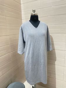 Oversized Gray V-Neck T-Shirt Dress