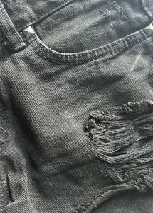 Distressed Black Denim Shorts