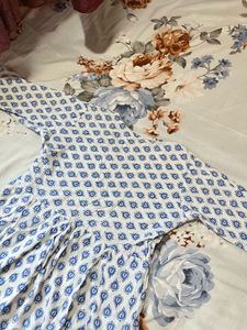 White &amp; Blue Printed Wrap Top