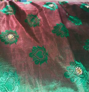 Emerald Green Embellished Fabric