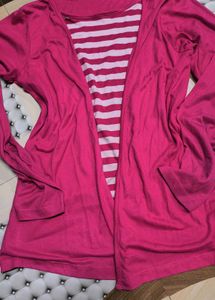 Pink Cardigan with Striped Tank