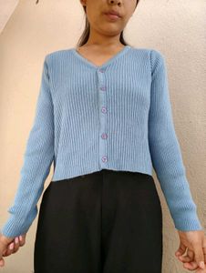 Cute Blue Cropped Cardigan