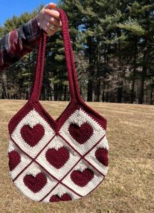 Handmade Crochet Heart Tote Bag