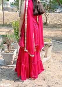 Pink Embroidered Sharara Suit