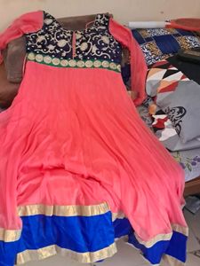 🍑 Peach Color Net Gown With Churidar
