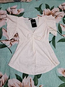 White Eyelet Flutter Sleeve Top
