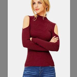 Burgundy Cold Shoulder Knit Top