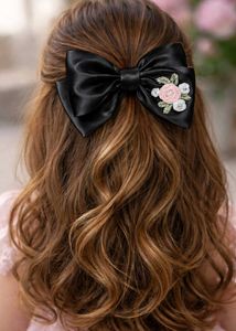 Floral embroidery Hair Bow