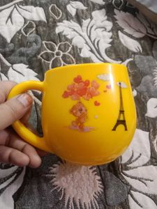 Cute Yellow Mug with Eiffel Tower and Bear