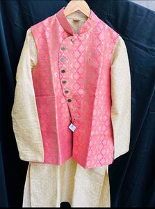 Manyavar three piece kurta pajama nehru jacket set