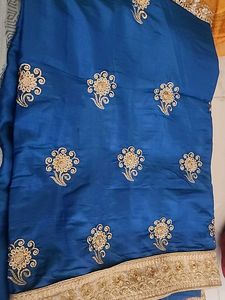 Golden Work Blue Saree