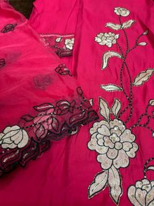 fuschia pink embroidered Kurta Set
