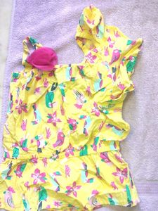 Yellow Bird Print Romper Top