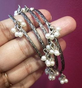 Pearl Silver Bangles - Set of 4